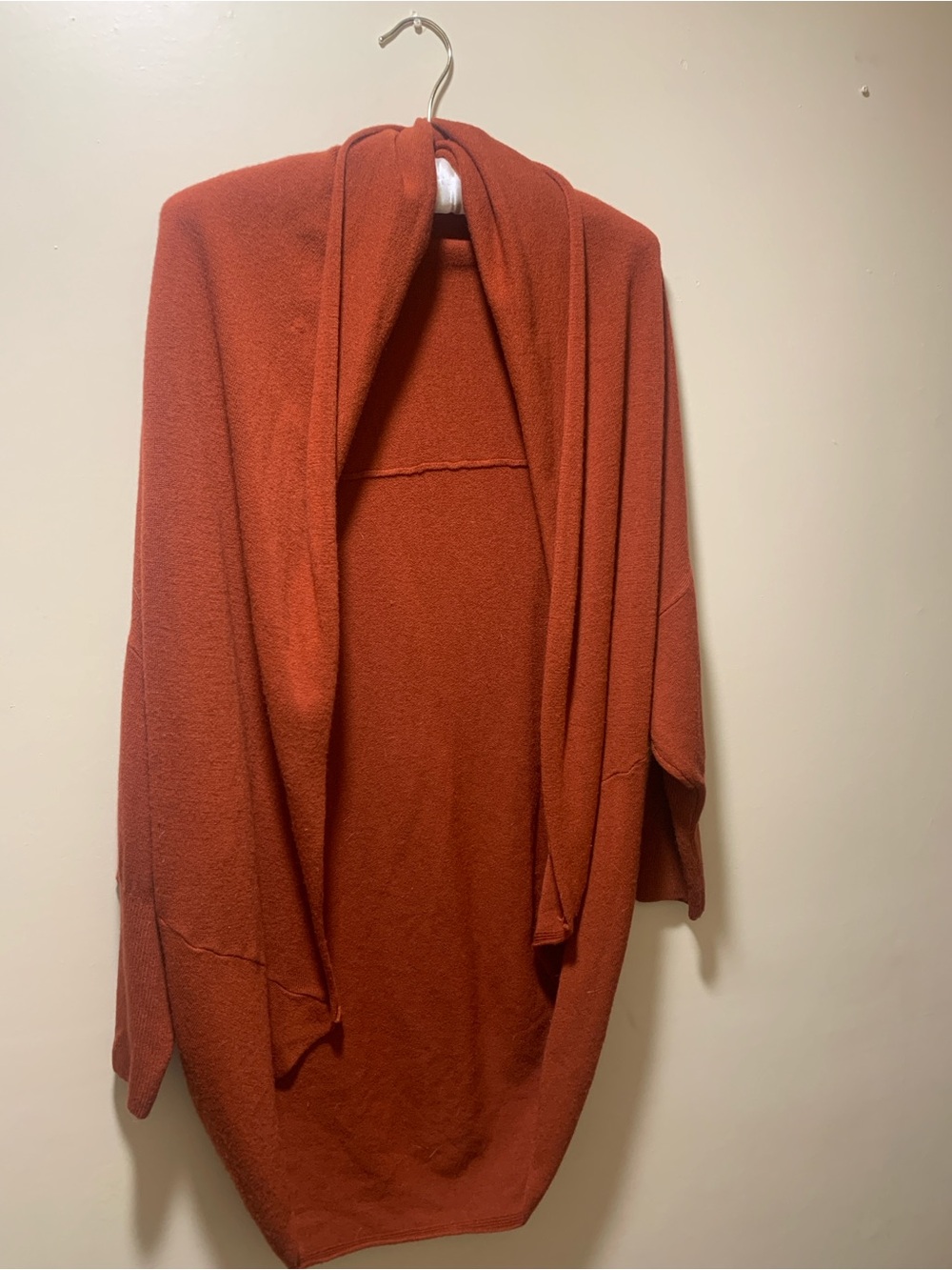 Olivia Sky Rust Orange Open-Front Draped Poncho Cardigan